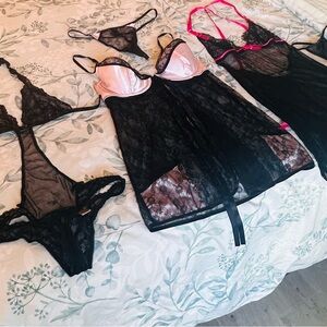 Victoria's Secret Black and Pink Lace Chemise Sets